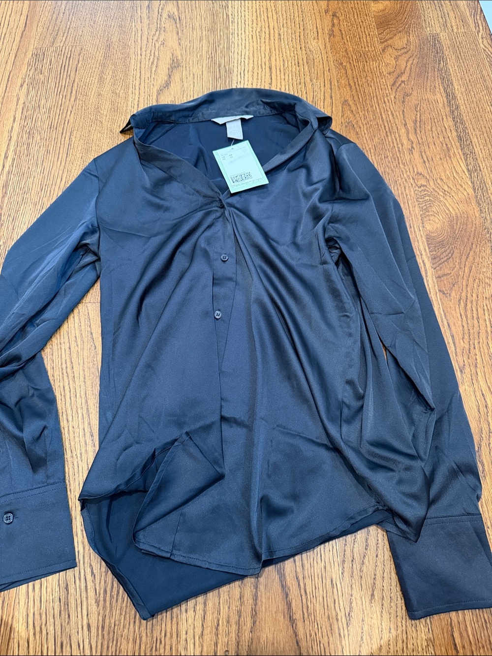 Black Satin Button-Up Shirt